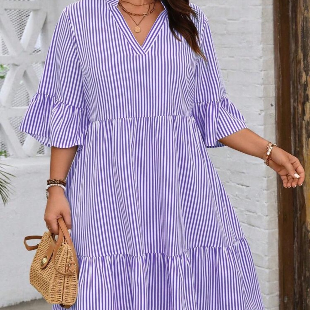 SHEIN Purple Striped Long Sleeve Dress
